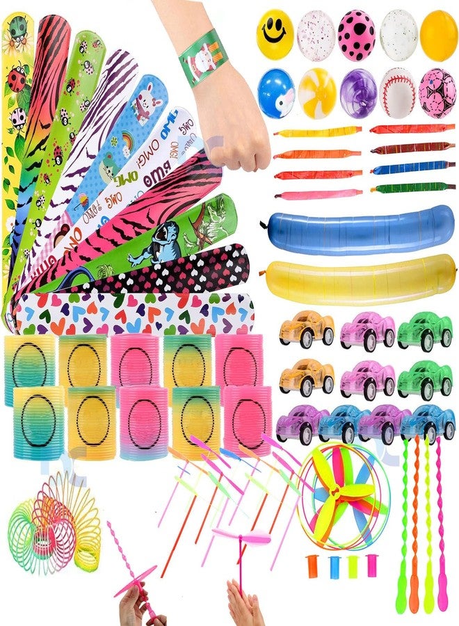 D Moto World DCW 84 Pcs Party Favors for Kids 4-8, Birthday Gift Toys, Return Gifts, Treasure Box Carnival Prizes, Gifts Classroom Boys and Girls 8-12| Slap Bands Slinky Springs Crazy Balls Combo - Image 1